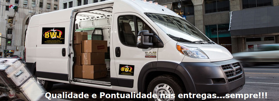 imagem de uma van com caixas usando o texto: Qualidade e Pontualidade nas entregas...sempre!!!